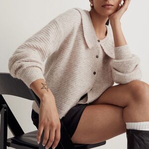 Madewell Pointelle Collar Cardigan Sweater Oat Size Small